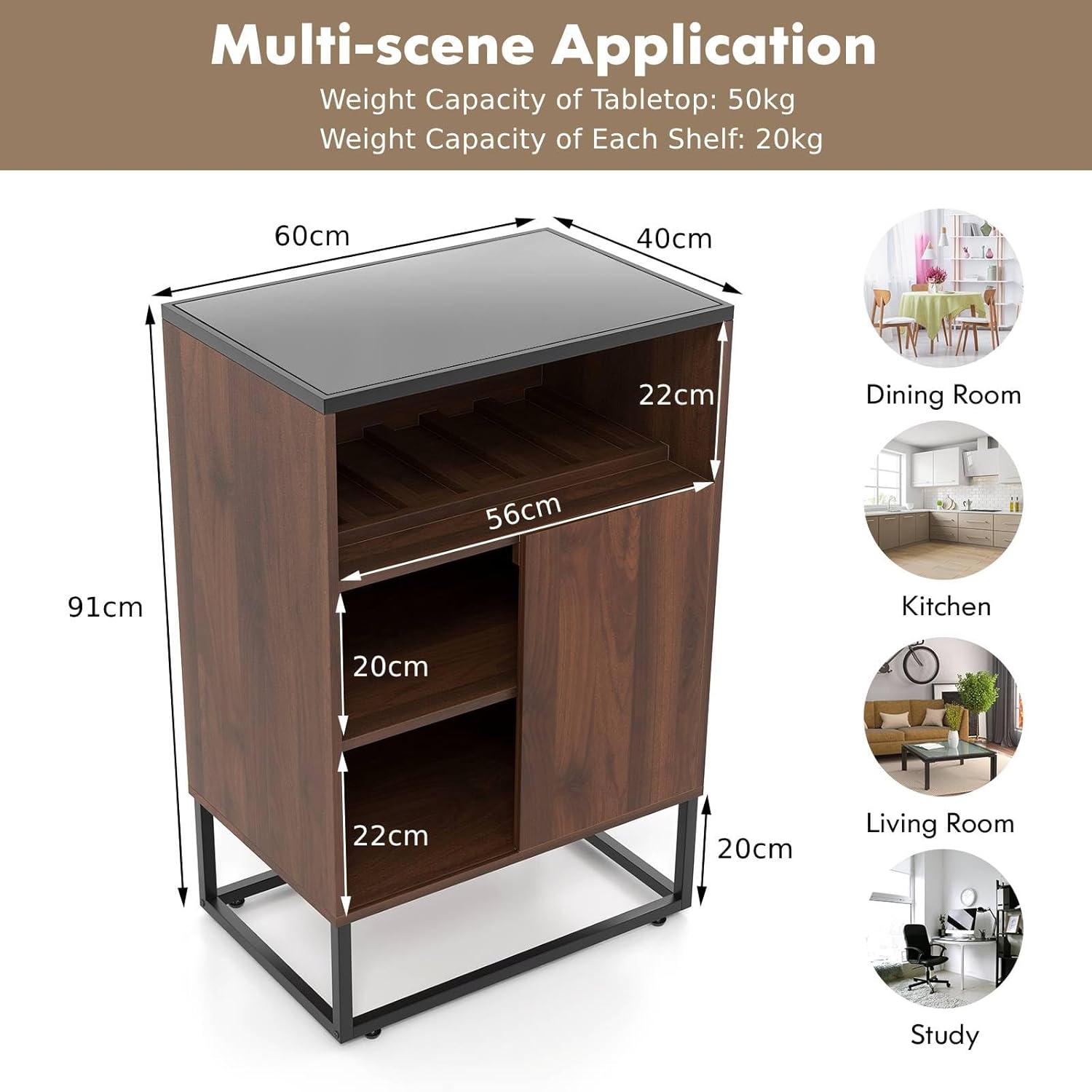 TANGZON Wine Cabinet, Drinks Storage Sideboard with Wine Rack, Adjustable Shelf, Sliding Door & Anti-Tipping Device, Freestanding Liquor Bar Cabinet for Home Bar Kitchen Cellar, Brown-2