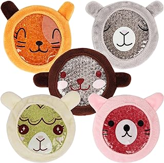 BELLE VOUS Animal Face Ice Cooling Pads (5 Pack) - Non-Toxic Gel Cool Packs for Injuries - Warm Compress for Wisdom Teeth/Swelling - Safe for All Ages