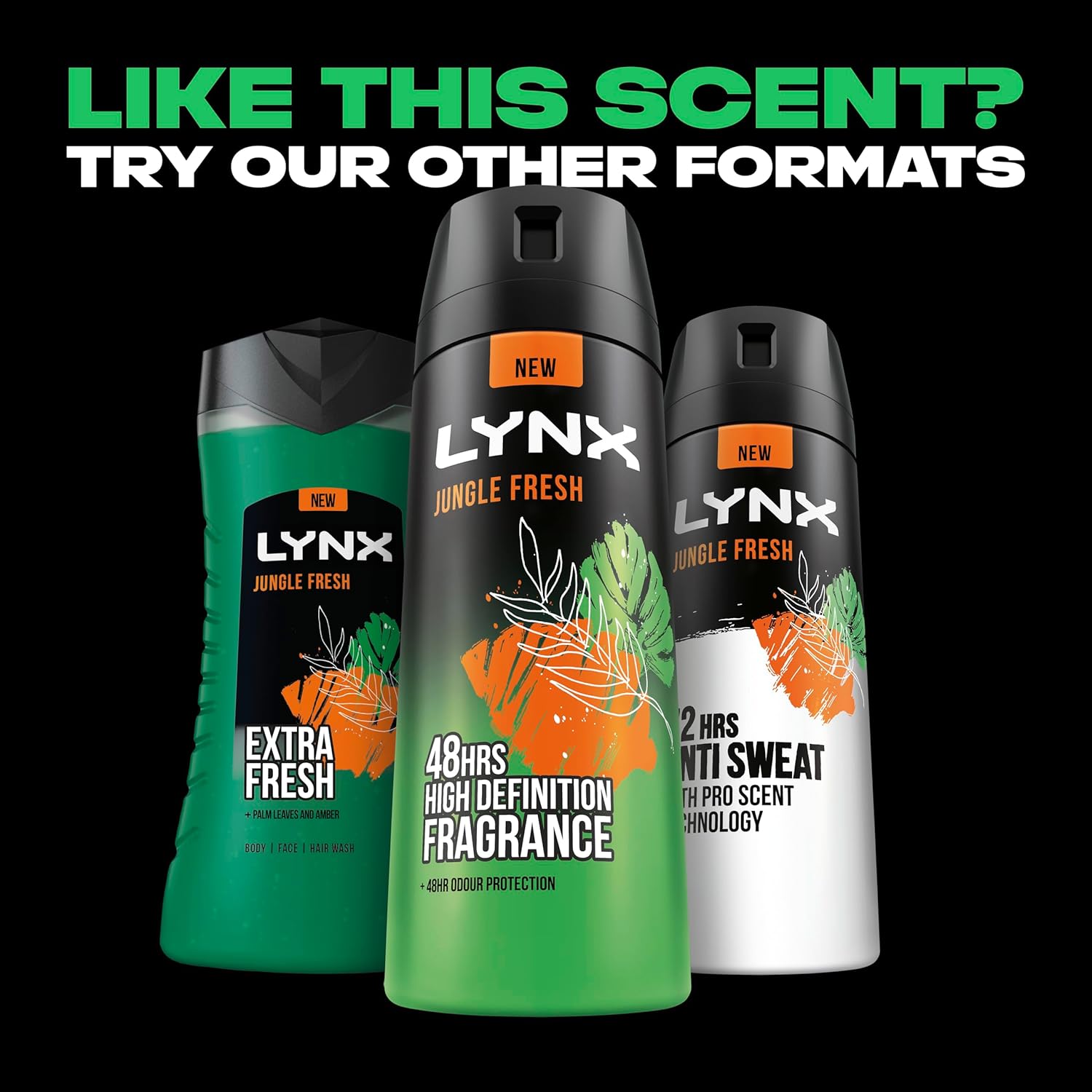 Lynx Jungle Fresh 3-in-1 Body Wash Hair, Face and Body Cleanser shower gel with a palm leaf & amber scent for men 6x 225 ml-2