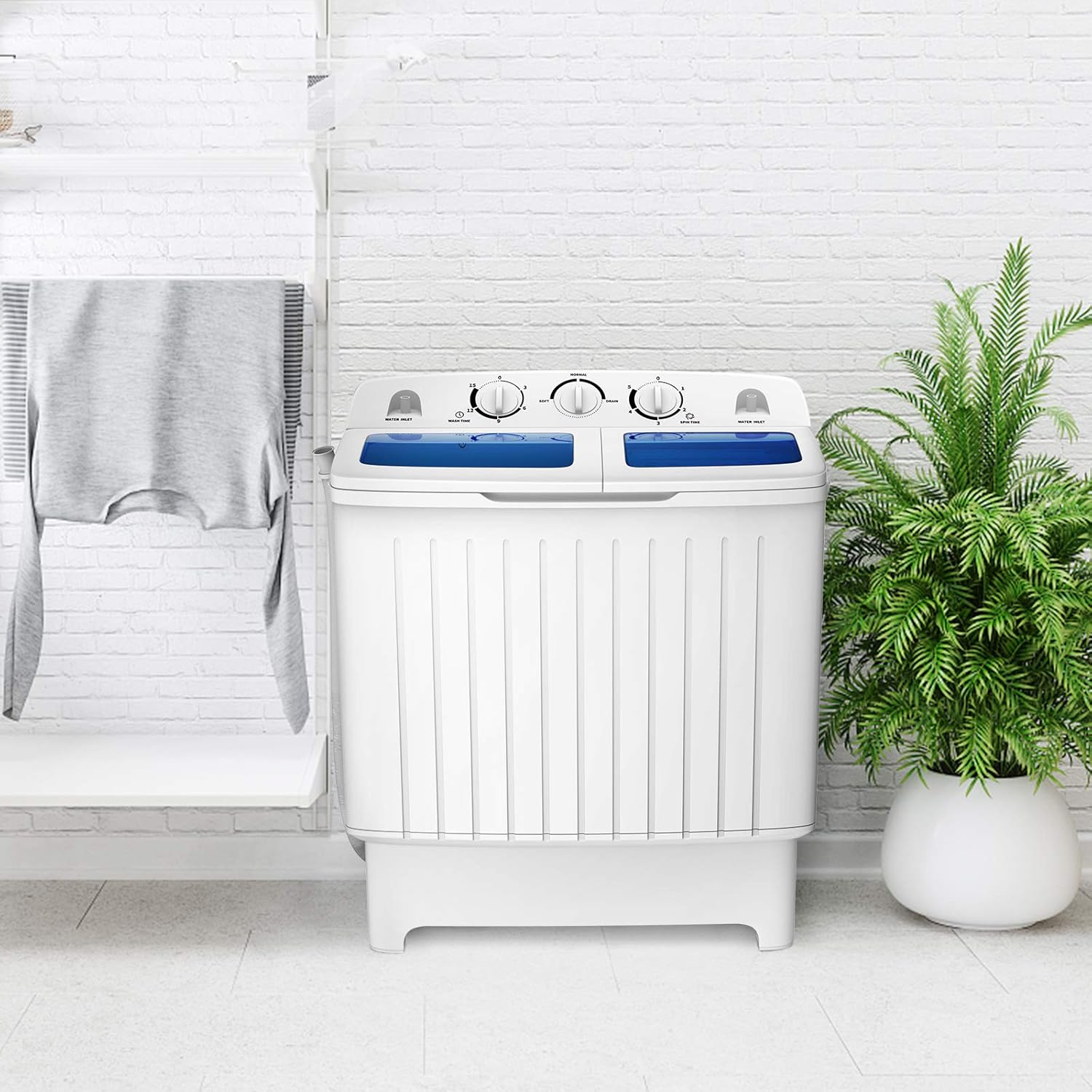 TANGZON Twin Tub Washing Machine, 8KG Portable Washing Machine and Spin Dryer Combo with Timer Control & Drain Pipe, Small Washers for Camping Dorms Apartments RVs (5KG Washer 3KG Drying)-7