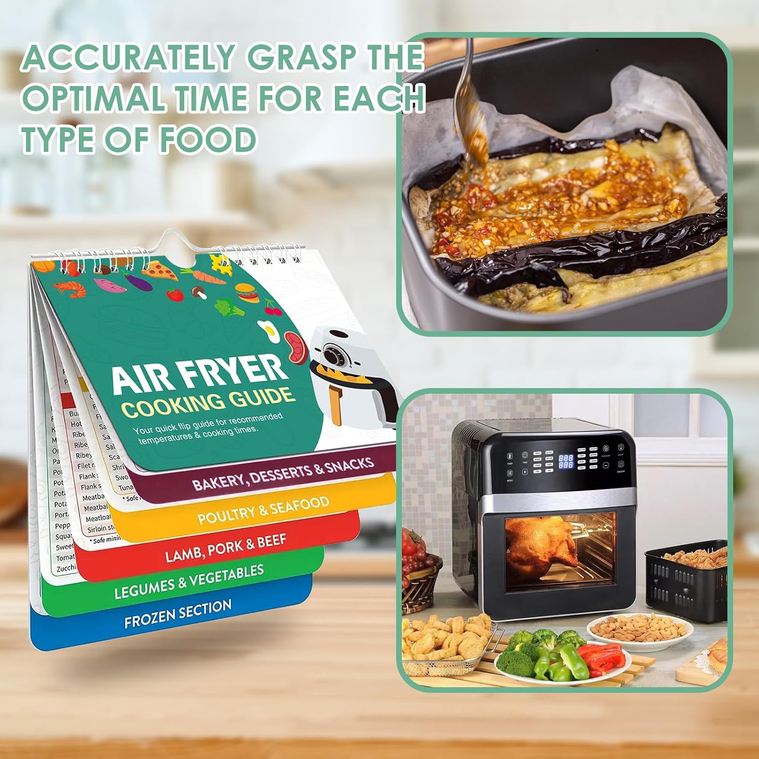 Air Fryer Magnetic Times Cheat Sheet Oven Cooking Guide Frying Booklet Centigrade Fahrenheit Air Fryer Accessories Cook Time Chart Book for Home Kitchen Guide Conversion Pot Food Recipe Temp Reference-5