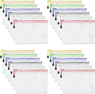 ZEONHAK 48 PCS 6 Colors A5 Mesh File Zip Lock Wallets, Colourful Plastic Zip Folder, Colored Mesh Zipper Bag Storage Pouch for File Storage, Office Supplies