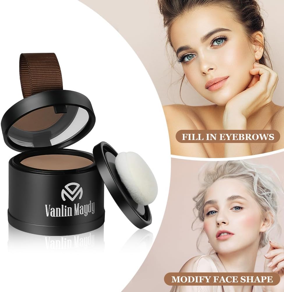 Instantly Hairline Powder, Hair Root Touch Up Powder Conceal Receding Hairline, Windproof&Sweatproof Hair Root Concealer, Professional Hairline Shadow Powder with Mirror and Puff(Medium Brown)-2