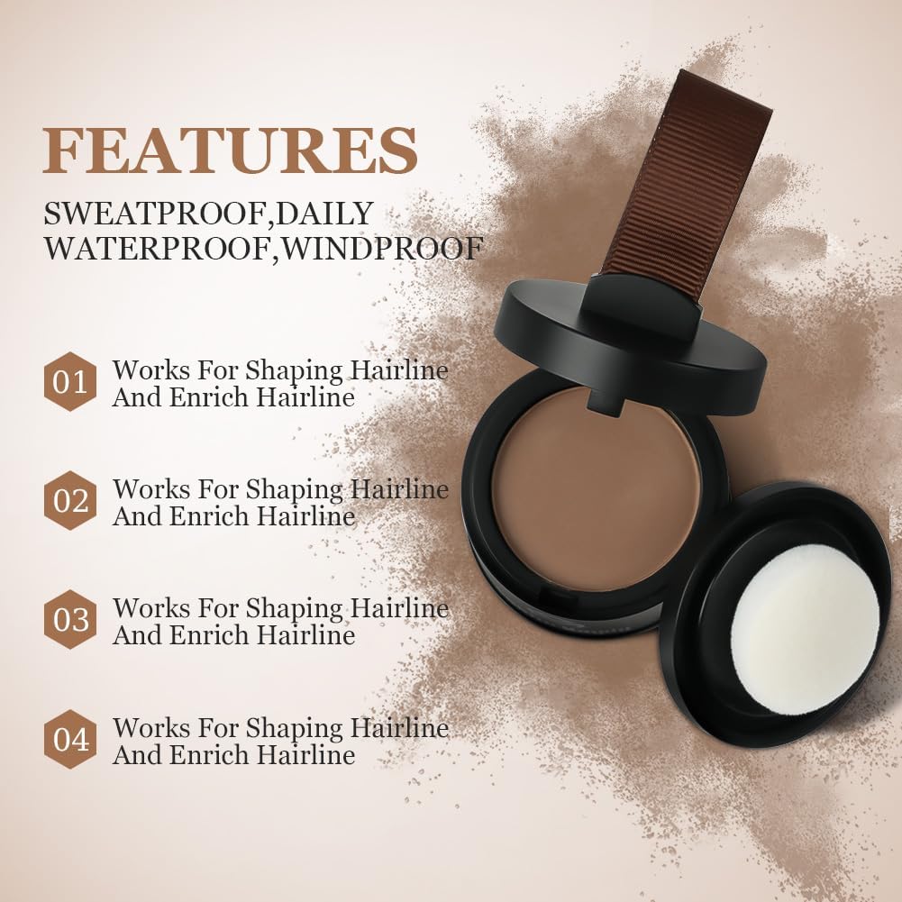 Instantly Hairline Powder, Hair Root Touch Up Powder Conceal Receding Hairline, Windproof&Sweatproof Hair Root Concealer, Professional Hairline Shadow Powder with Mirror and Puff(Medium Brown)-3