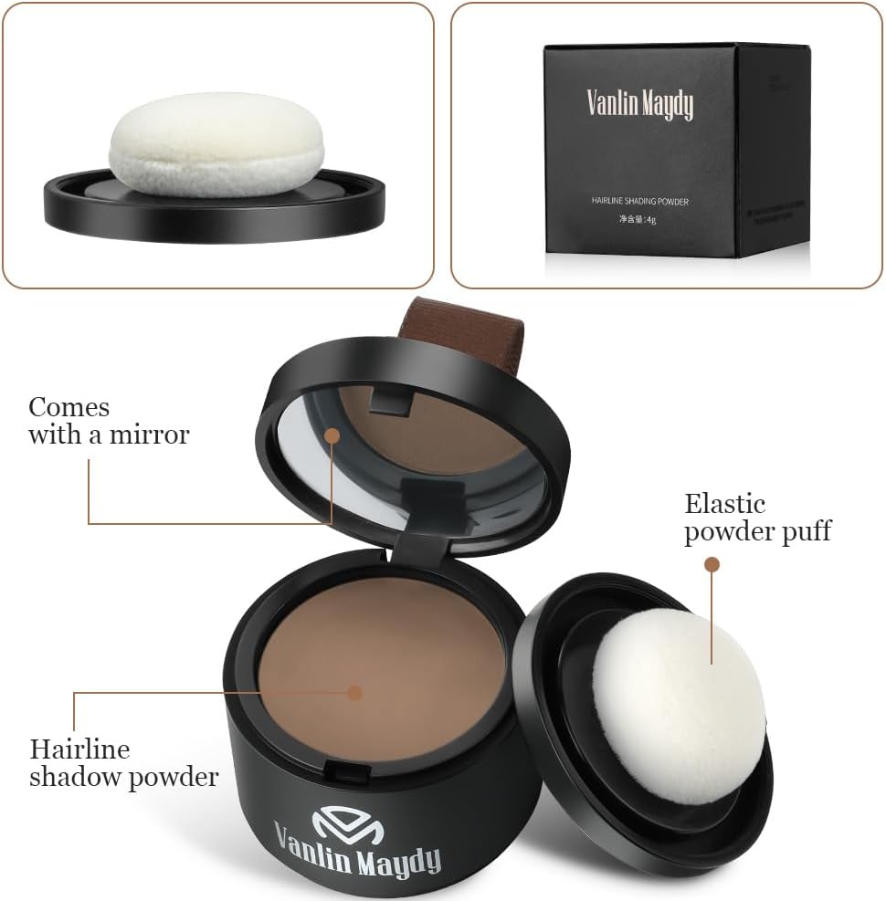 Instantly Hairline Powder, Hair Root Touch Up Powder Conceal Receding Hairline, Windproof&Sweatproof Hair Root Concealer, Professional Hairline Shadow Powder with Mirror and Puff(Medium Brown)-4