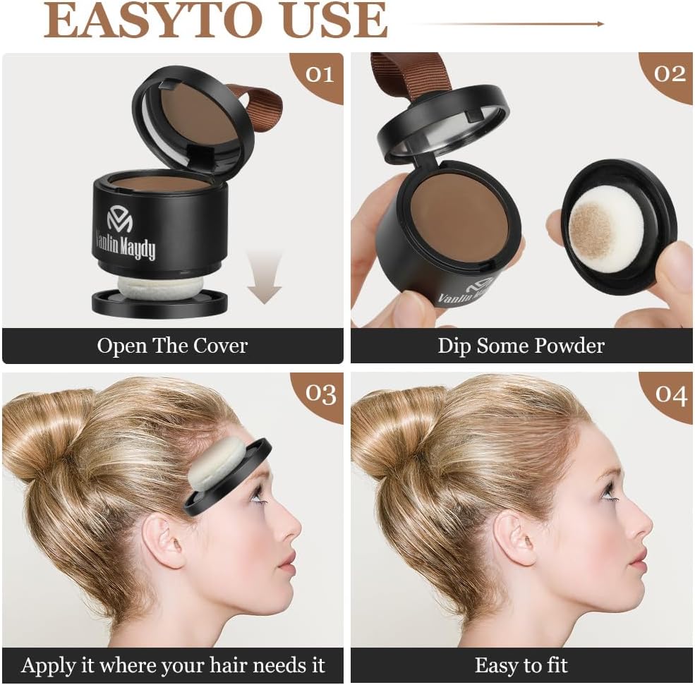 Instantly Hairline Powder, Hair Root Touch Up Powder Conceal Receding Hairline, Windproof&Sweatproof Hair Root Concealer, Professional Hairline Shadow Powder with Mirror and Puff(Medium Brown)-5