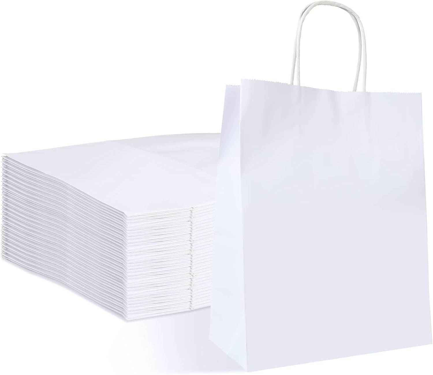 Oungy 50 Pcs White Paper Bags with Handles, 21x27x11cm Medium Gift Bags, Durable Thicker Kraft Paper Carrier Bags for Shopping Retail Boutique Birthday Wedding Party DIY-0