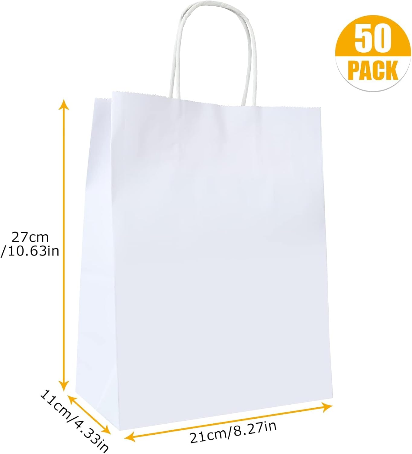 Oungy 50 Pcs White Paper Bags with Handles, 21x27x11cm Medium Gift Bags, Durable Thicker Kraft Paper Carrier Bags for Shopping Retail Boutique Birthday Wedding Party DIY-1