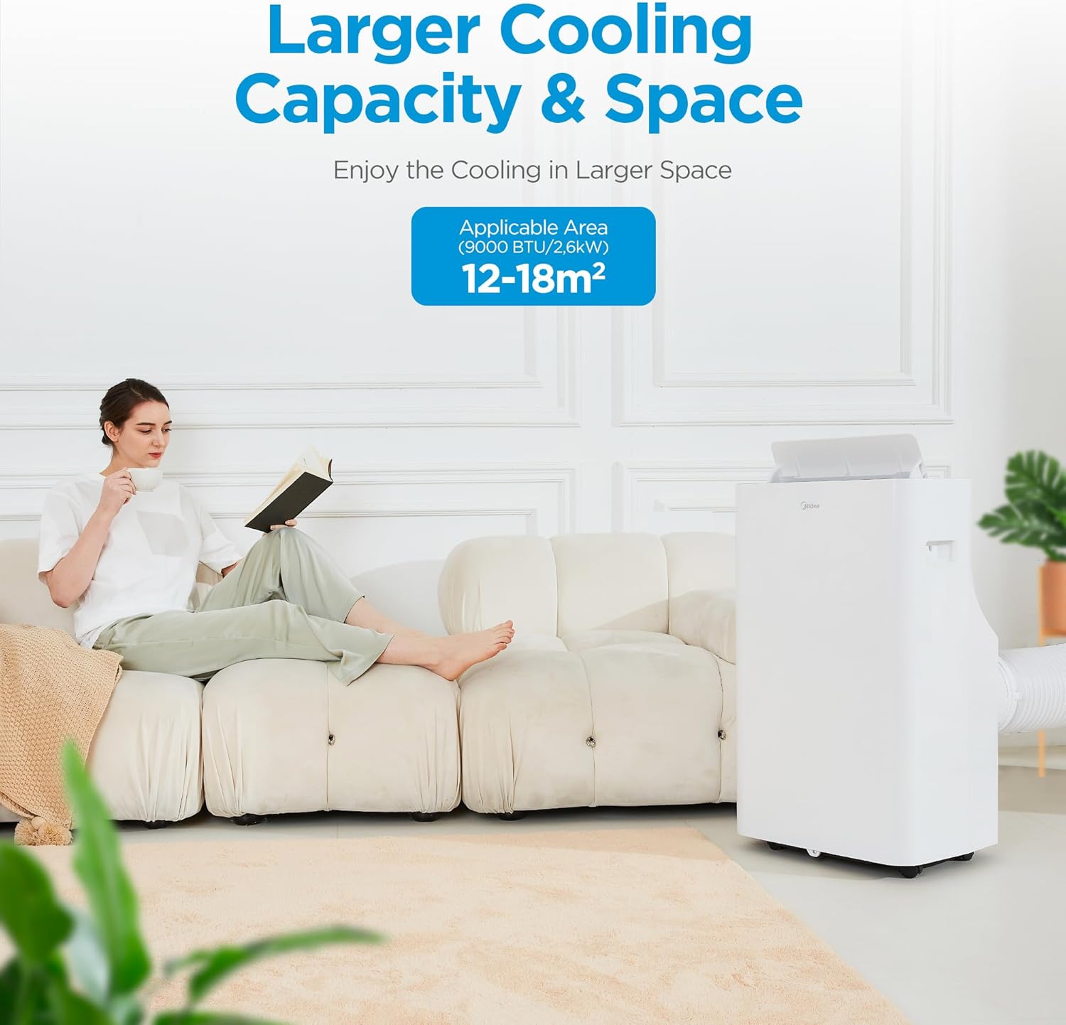 Midea Portable Air Conditioner Silent Cool 26 Pro, 9000 BTU 2.6kW, Silent Quiet Mode, Cooling&Ventilation&Dehumidification, Room Size up to 88m³(33㎡), Mobile Air Conditioning Units,White-3