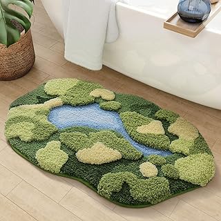 DEXI Bathroom Mat 50 x 80 cm, Thick Soft and Super Absorbent Green Bath Mat, Non Slip Bathroom Rugs for Bathroom Floor, Shower, Sink, Bedroom, Moss Green