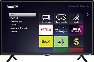 EMtronics EM32ROK Roku TV 32" Inch HD Ready 720p Smart with Netflix, Disney+, BBC, Freeview Play, Dolby Audio, Mobile Control and 3 x HDMI, USB - Black (2024 Model)