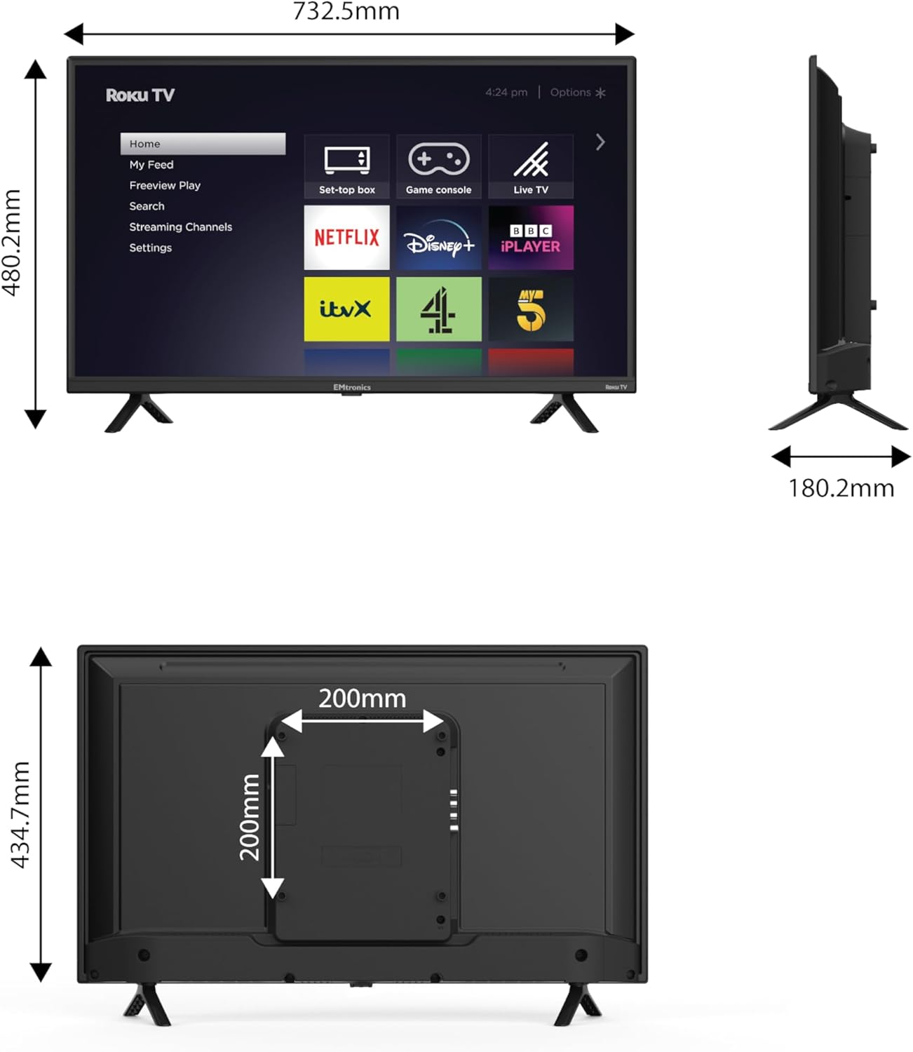 EMtronics EM32ROK Roku TV 32" Inch HD Ready 720p Smart with Netflix, Disney+, BBC, Freeview Play, Dolby Audio, Mobile Control and 3 x HDMI, USB - Black (2024 Model)-7