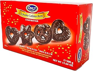 Dark Chocolate Lebkuchen in Stars, hearts & pretzels shapes 500g - German Gingerbreads coated with Dark Chocolate