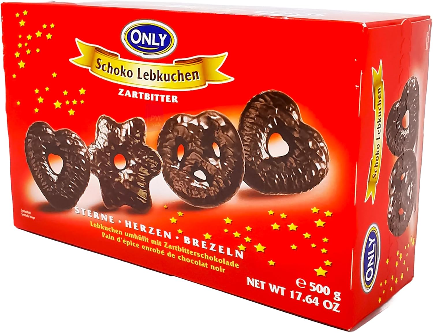 Dark Chocolate Lebkuchen in Stars, hearts & pretzels shapes 500g - German Gingerbreads coated with Dark Chocolate-0