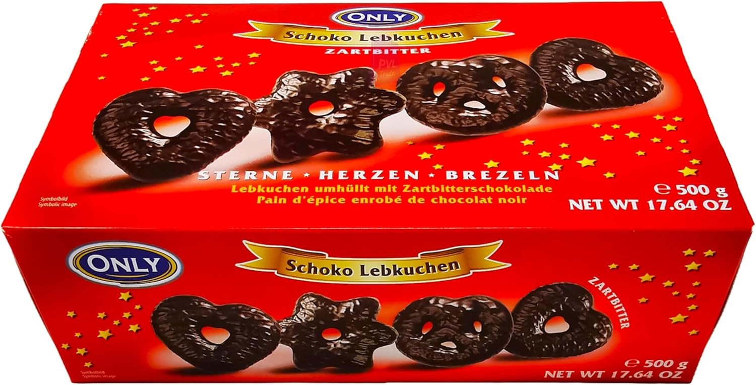 Dark Chocolate Lebkuchen in Stars, hearts & pretzels shapes 500g - German Gingerbreads coated with Dark Chocolate-4