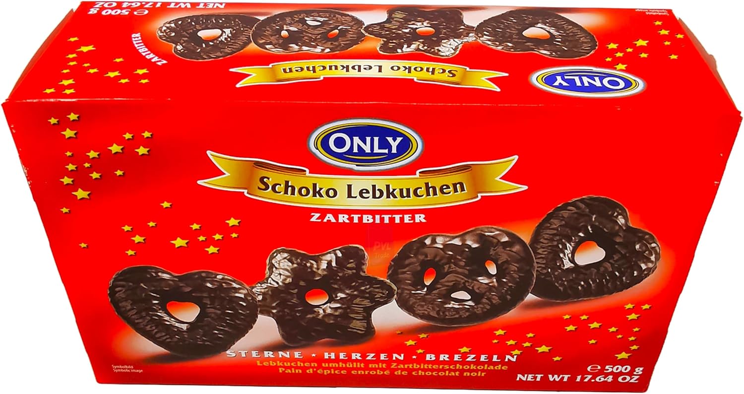 Dark Chocolate Lebkuchen in Stars, hearts & pretzels shapes 500g - German Gingerbreads coated with Dark Chocolate-6