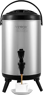 VEVOR Stainless Steel Insulated Beverage Dispenser, 2 Gallon 7.6 Liter, Thermal Hot and Cold Drink Server Dispenser with Spigot Handle, Food-Grade for Hot Tea Coffee Water Restaurant Drink Shop