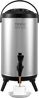 VEVOR Stainless Steel Insulated Beverage Dispenser, 2.4 Gallon 9.2 Liter, Thermal Hot and Cold Drink Server Dispenser with Spigot Handle, Food-Grade for Hot Tea Coffee Water Restaurant Drink Shop