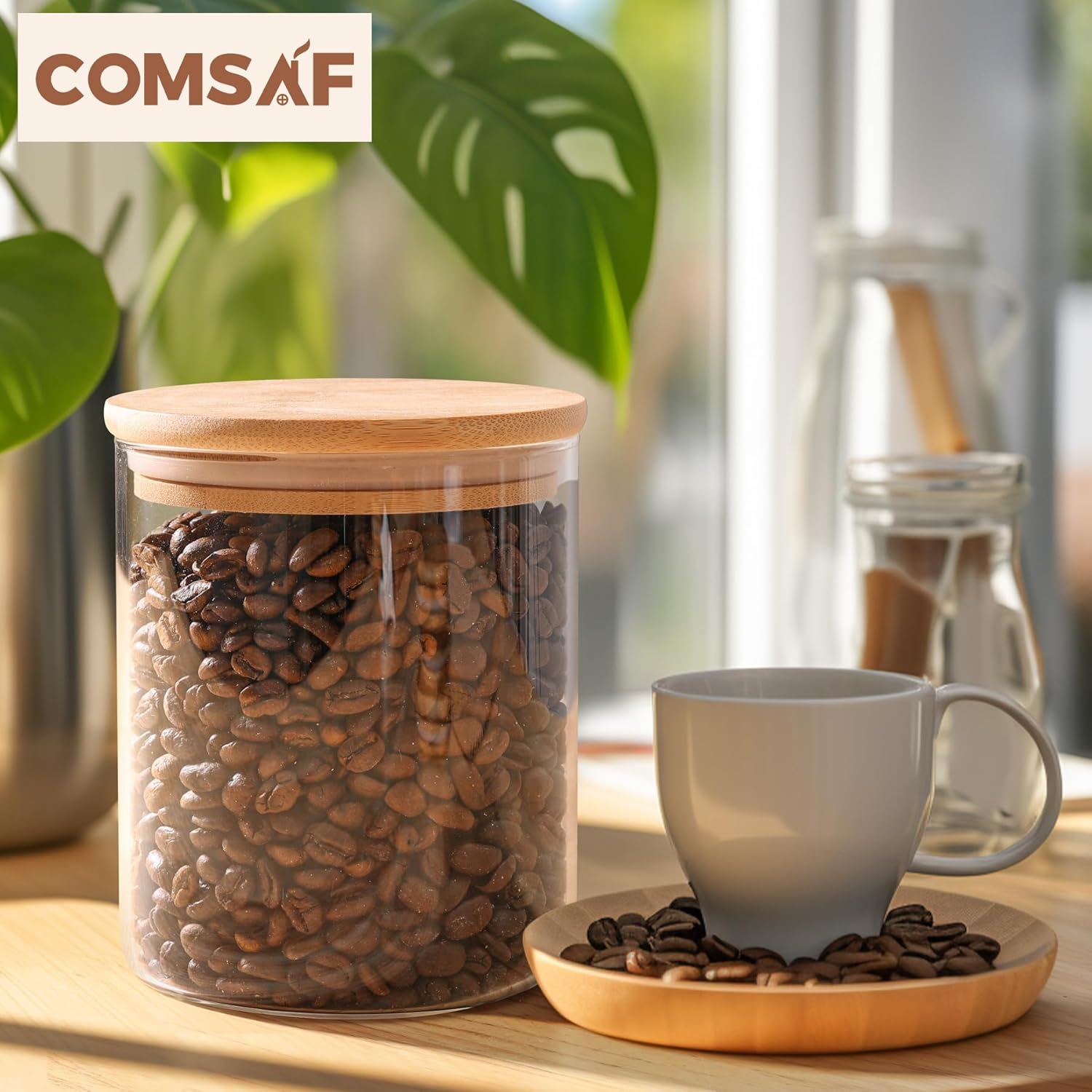 ComSaf 25oz/750ml Glass Food Storage Jars Set of 6, Clear Glass Storage Containers with Bamboo Lids, Pantry Organization Jar, Spice, Tea, Coffee and Sugar Container, Small Canister Set for Kitchen-7