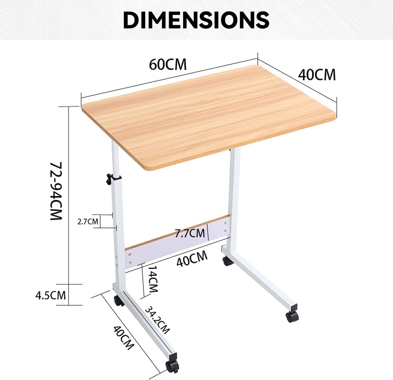 sanjianke-fs Height Adjustable Mobile Table Workstation Laptop Overbed Multi Table with Metal Frame Rolling Castors Tray Breakfast (Black)-1