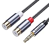 SOOMFON 3.5mm to RCA Audio Cable RCA Female to 3.5mm Aux Male Phono Cable Red and White to Headphone Adapter Gold-Plated Plugs RCA Y Splitter for Speaker Amplifier DVD Player (3M)