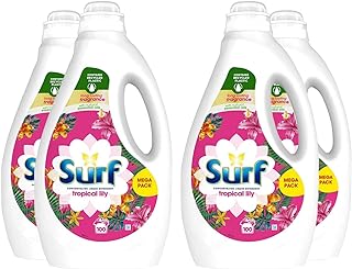 Surf Concentrated Liquid Detergent Long-Lasting Fragrance Brilliantly Clean and Made with Natural Essential Oil Tropical Lily Mega Pack 2.7 Litre, 100 Washes (Buy 4)