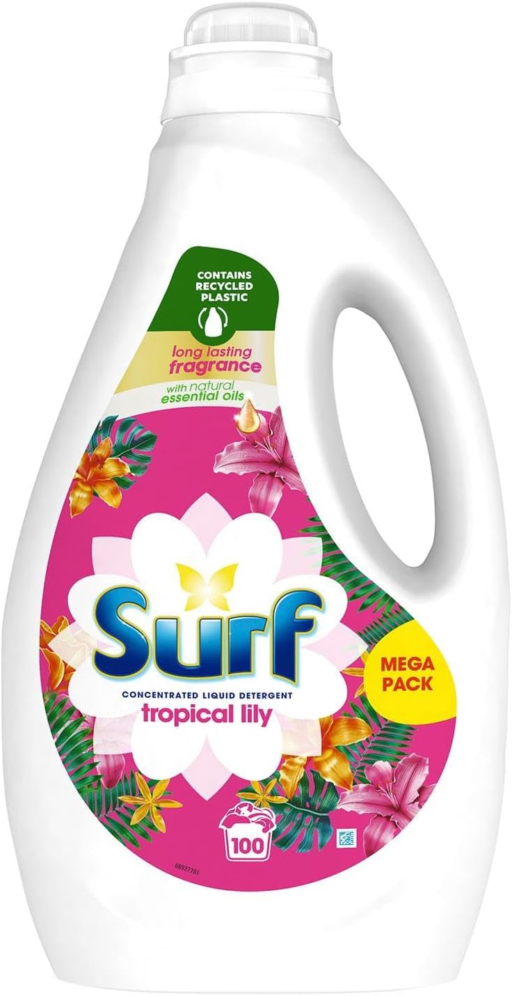 Surf Concentrated Liquid Detergent Long-Lasting Fragrance Brilliantly Clean and Made with Natural Essential Oil Tropical Lily Mega Pack 2.7 Litre, 100 Washes (Buy 4)-1