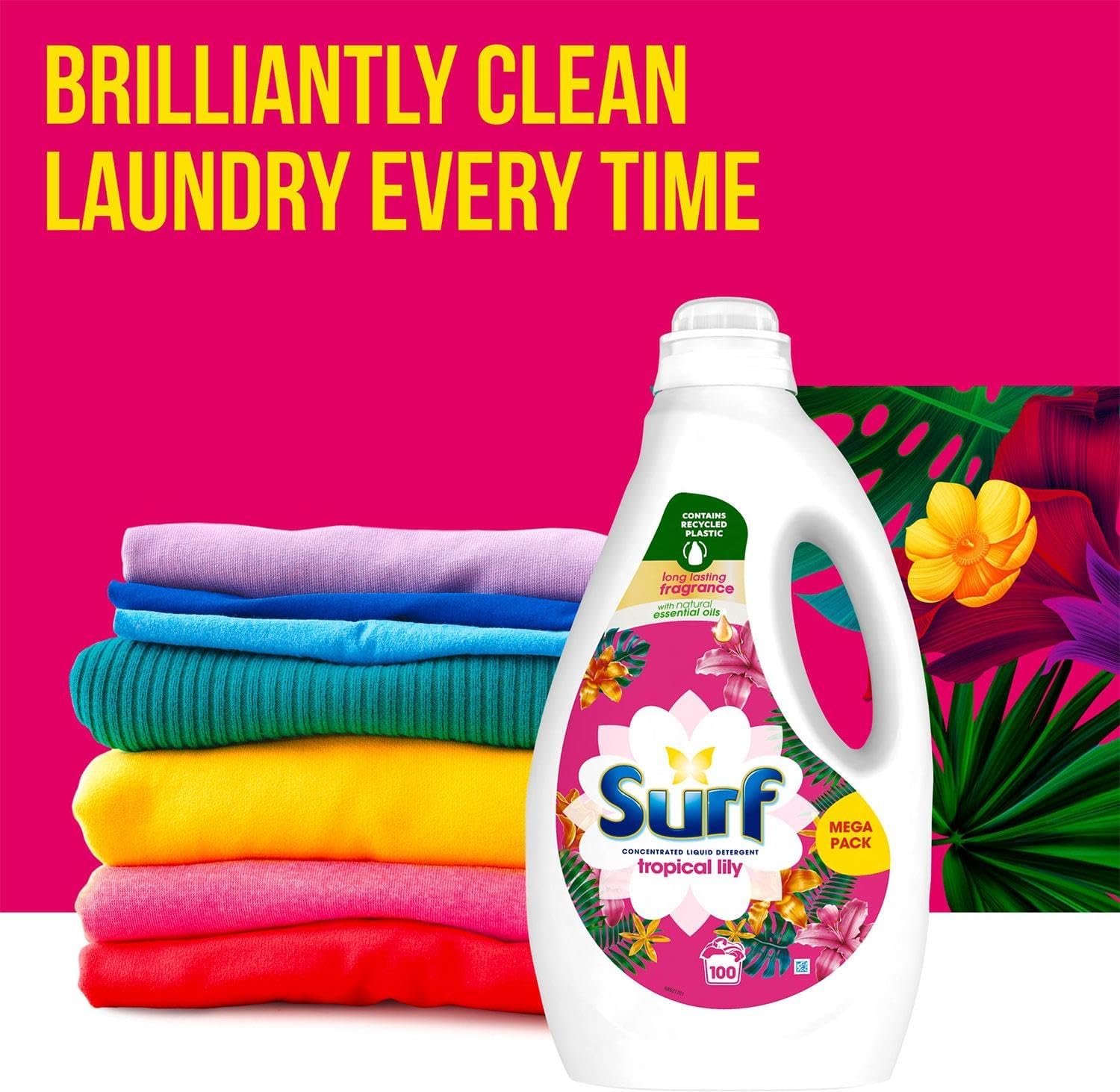 Surf Concentrated Liquid Detergent Long-Lasting Fragrance Brilliantly Clean and Made with Natural Essential Oil Tropical Lily Mega Pack 2.7 Litre, 100 Washes (Buy 4)-3