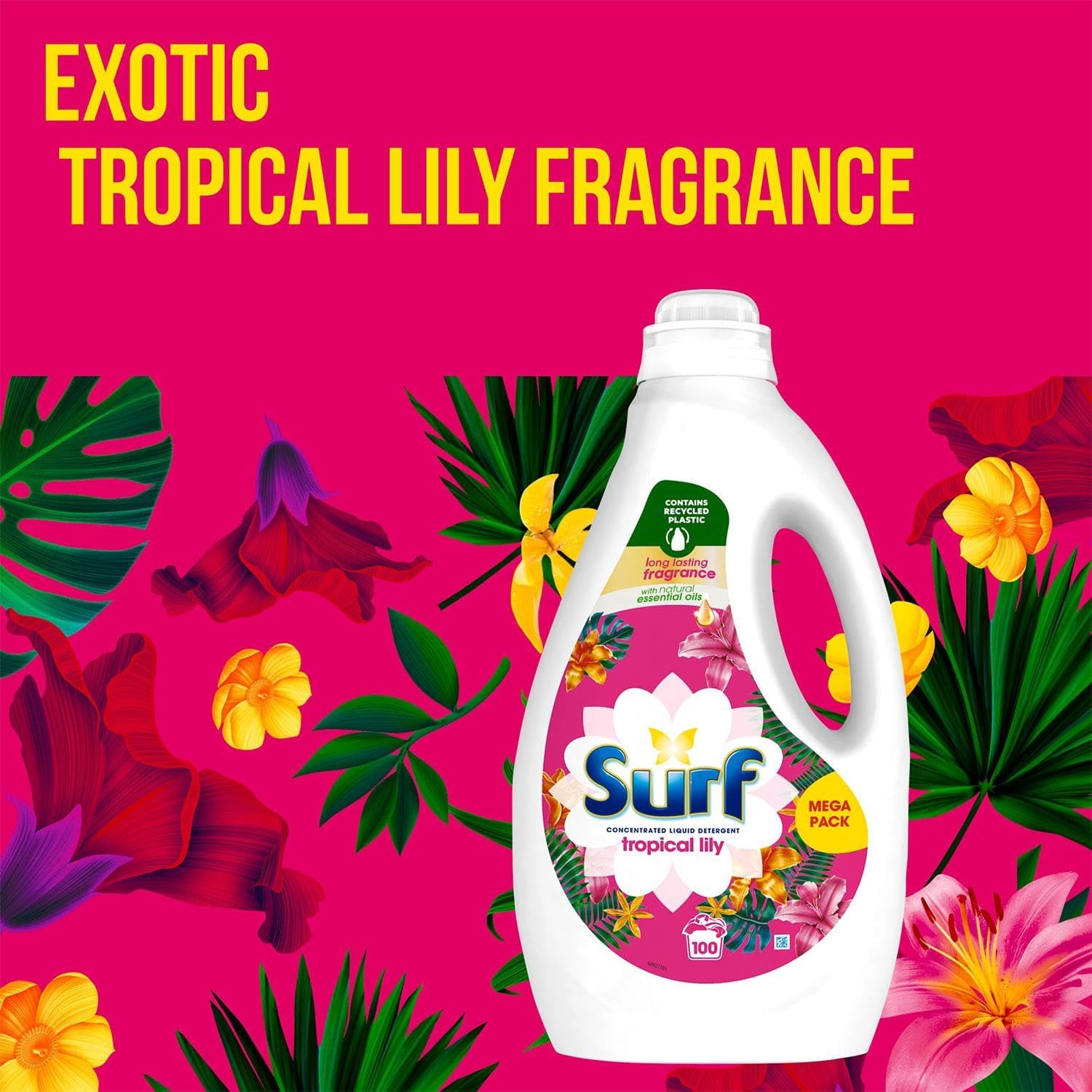 Surf Concentrated Liquid Detergent Long-Lasting Fragrance Brilliantly Clean and Made with Natural Essential Oil Tropical Lily Mega Pack 2.7 Litre, 100 Washes (Buy 4)-4