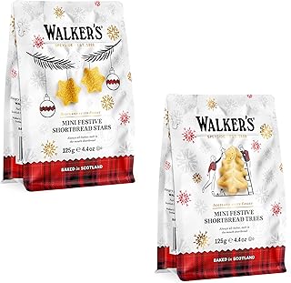 All Butter Shortbread Mini Stars and Mini Christmas Trees Biscuits | Walkers Shortbread | Pack of 2 x 125g | Xmas Eve Box Stocking Fillers