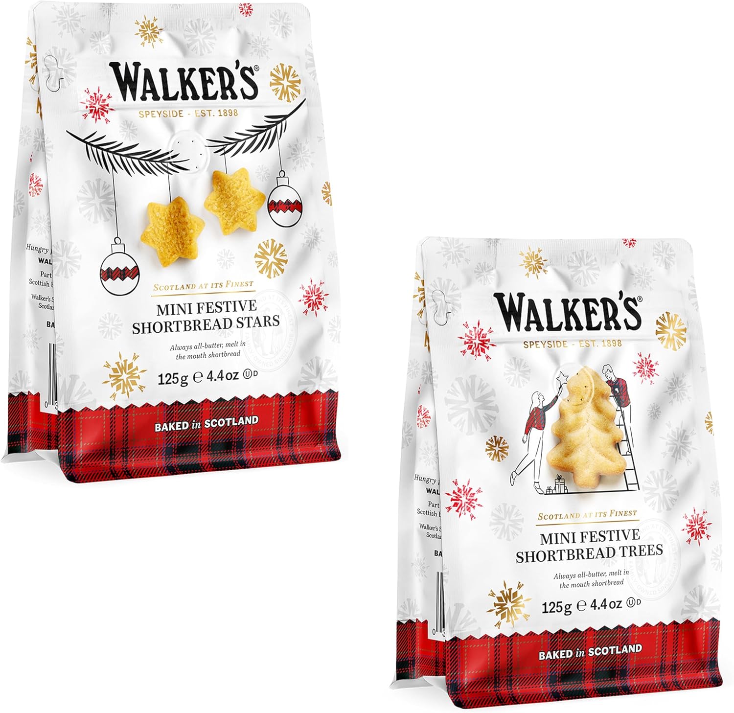 All Butter Shortbread Mini Stars and Mini Christmas Trees Biscuits | Walkers Shortbread | Pack of 2 x 125g | Xmas Eve Box Stocking Fillers-0