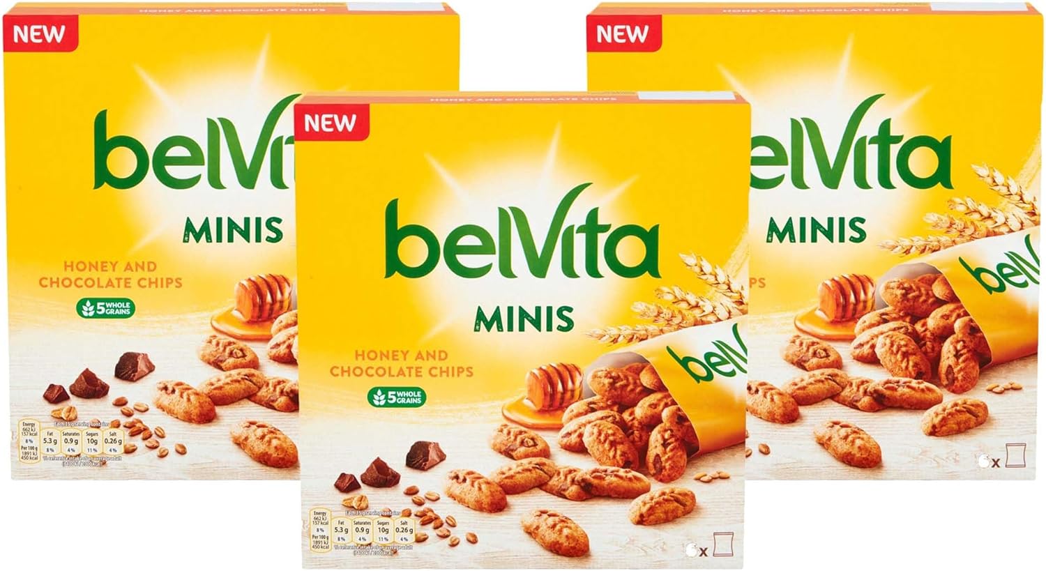 Breakfast Biscuits Bundle with Belvita Minis Honey and Chocolate Chips 210g (Pack of 3 - Total of 18 Servings)-0