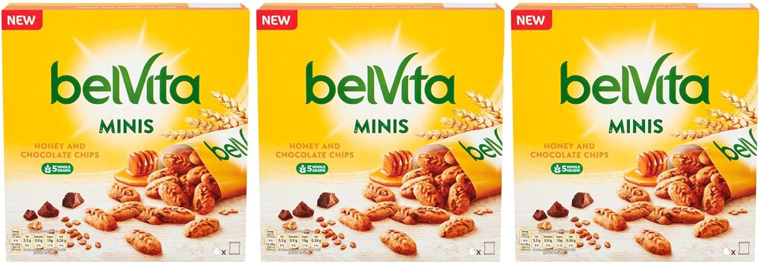 Breakfast Biscuits Bundle with Belvita Minis Honey and Chocolate Chips 210g (Pack of 3 - Total of 18 Servings)-2