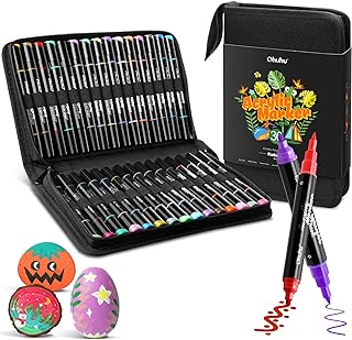 Ohuhu Acrylic Paint Pens 30 Colours, Dual Tip(3mm & 0.7mm) Acrylic Paint Markers - Waterproof Lightfast High Opacity Permanent Multimarker for stones Painting Wood Glass Ceramic Easter Eggs Pumpkin