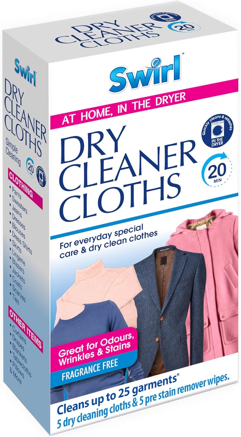 5pk Dry Cleaner Cloth & Stain Remover - Laundry Tumble Dryer Sheets - Dry Cleaner Cloths - Detergent Sheets -Fresh Fragrance-0