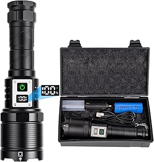 WHTOHY Rechargeable LED Torch, Super Bright Torches LED 90000 Lumen, Hight Power 5 Modes USB Rechargeable Powerful Torch Police Tactical Flashlights LCD Power Display for Camping Hiking Emergency