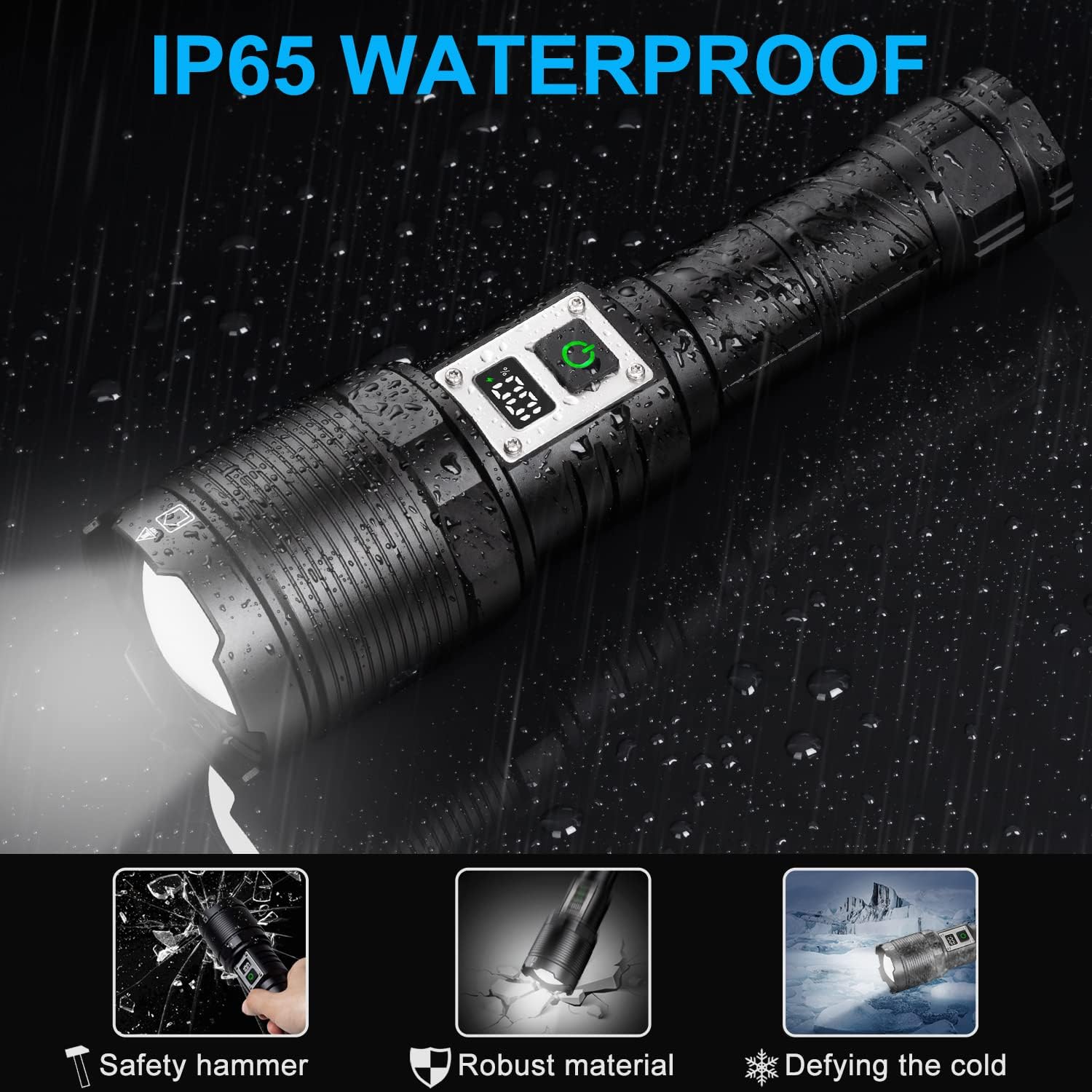 WHTOHY Rechargeable LED Torch, Super Bright Torches LED 90000 Lumen, Hight Power 5 Modes USB Rechargeable Powerful Torch Police Tactical Flashlights LCD Power Display for Camping Hiking Emergency-6