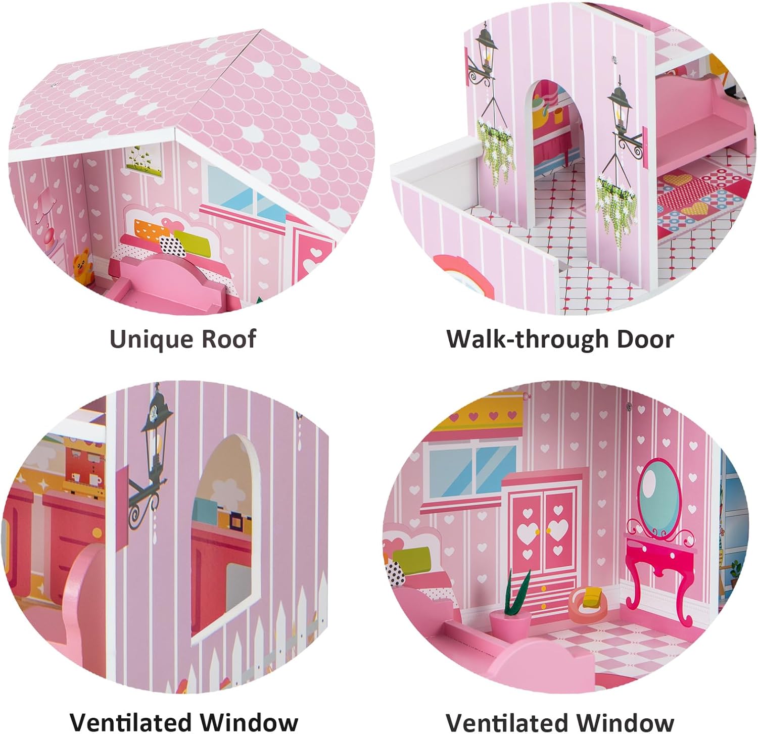 Maxmass 3-Storey Kids Dollhouse, Wooden Children Dolls House with Rich Furniture Accessories and Simulated Rooms, Large Toddlers Pretend Play DIY Dollhouse Gift for 3-7 Years Old (10 PCS, 5 Rooms)-2