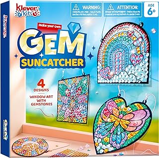 Klever Kits Suncatcher Craft Kits for Kids 4Pcs Window Gem Art Set for Children 6 7 8 9 10 11 12 Year Old Diamond Fun Art and Crafts Sets Great Gift for Birthdays, Easter, Christmas