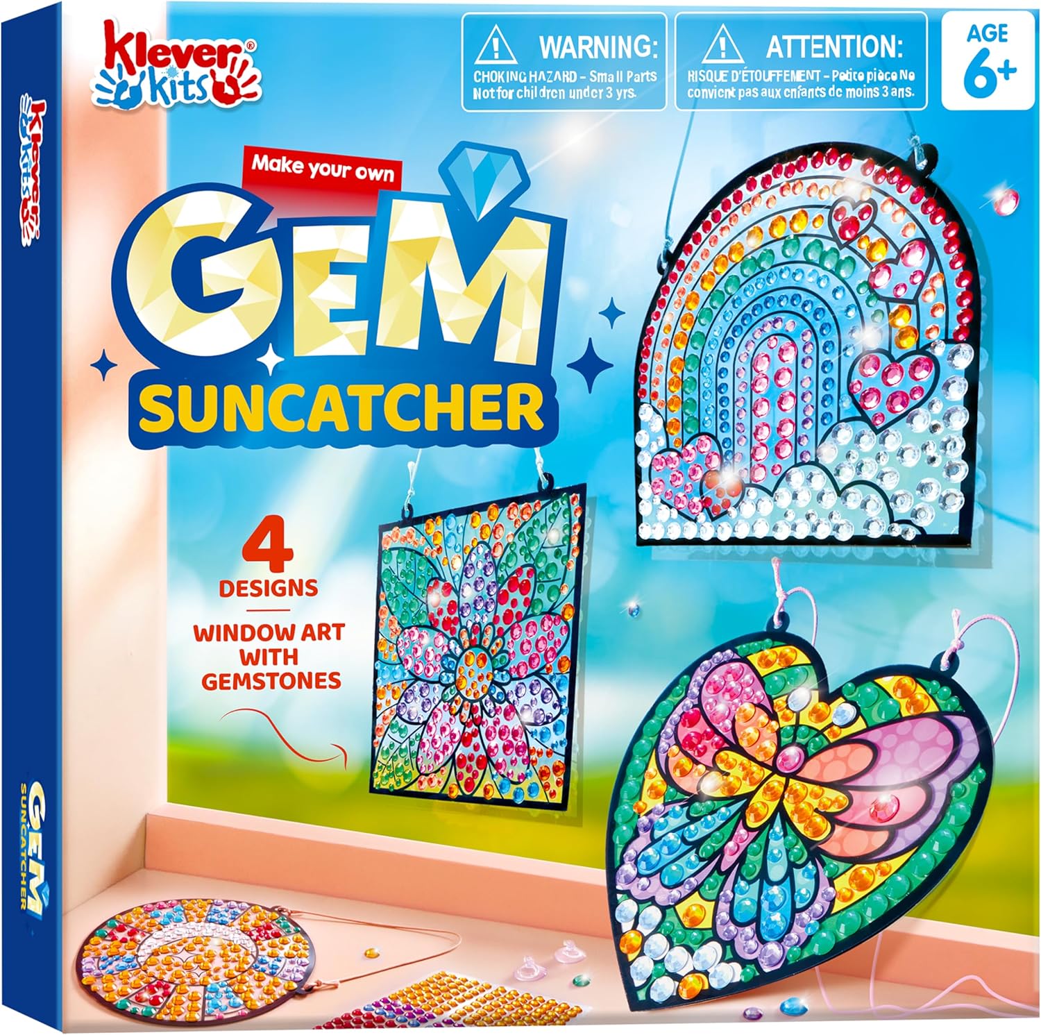 Klever Kits Suncatcher Craft Kits for Kids 4Pcs Window Gem Art Set for Children 6 7 8 9 10 11 12 Year Old Diamond Fun Art and Crafts Sets Great Gift for Birthdays, Easter, Christmas-0