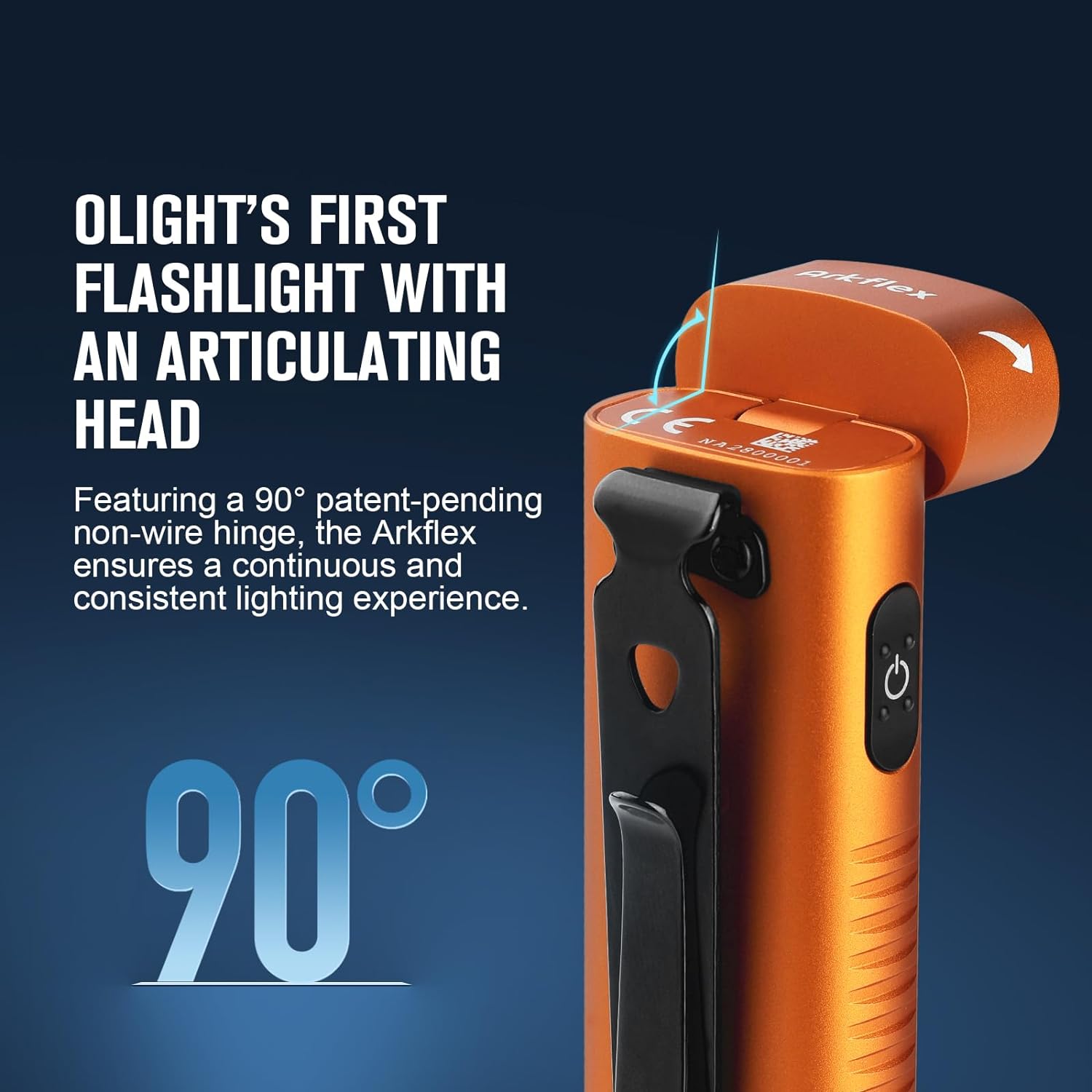 OLIGHT Arkflex Adjustable Right Angle Torch, 1000 Lumens Rechargeable Handheld Torch, Two-Way Pocket Clip EDC Light with an 0-90°Articulating Head for Working Outdoors and Repairing (Orange)-2