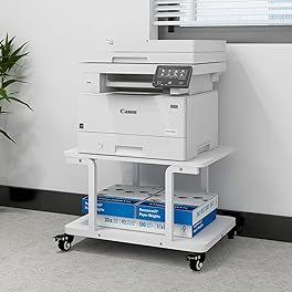 PUNCIA 2-Tier Laser Printer Stand with Storage Shelf 60x50x38cm Large Printer Table Movable Copier Stand Under Desk Heavy Duty Rolling Cart Printer Holder on Wheels for Home Office (White)