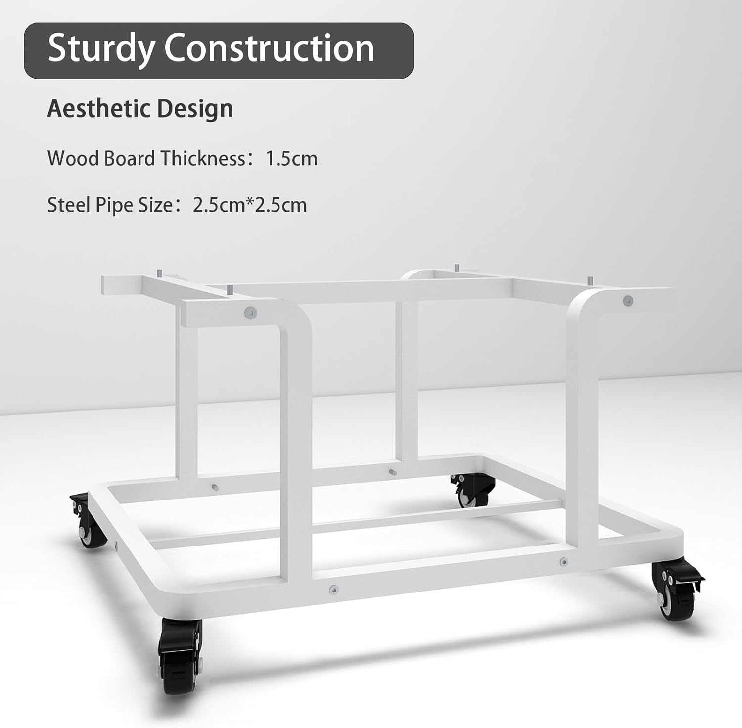 PUNCIA 2-Tier Laser Printer Stand with Storage Shelf 60x50x38cm Large Printer Table Movable Copier Stand Under Desk Heavy Duty Rolling Cart Printer Holder on Wheels for Home Office (White)-2