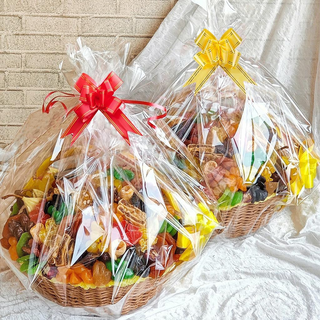 20pcs Large Clear Cellophane Basket Bags Christmas Fruit Bags, 40x31 inches Basket Wrap Bags Hamper Wrapping Bags with 20pcs Bows, for Halloween Easter Fruit Baskets and Present Packaging-6