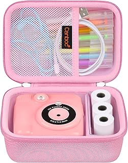 Canboc Camera Case Compatible with ESOXOFFORE/GKTZ/WEEFUN Instant Print Camera, Toddler Digital Video Cameras Bag fit Print Paper, Colorful Pen, USB Cable, Pink (Case Only)