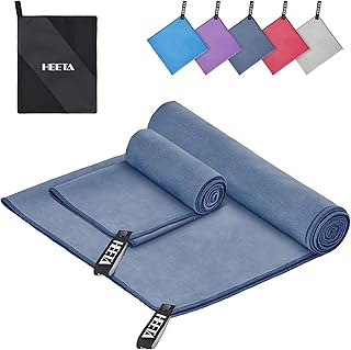 HEETA Microfibre Towel Set of 2 (80 x 40 cm + 180 x 90 cm) - Soft Quick-Drying Towels for Fitness, Yoga and Outdoor Activities, Microfiber Towel with Storage Bag, Navy Blue