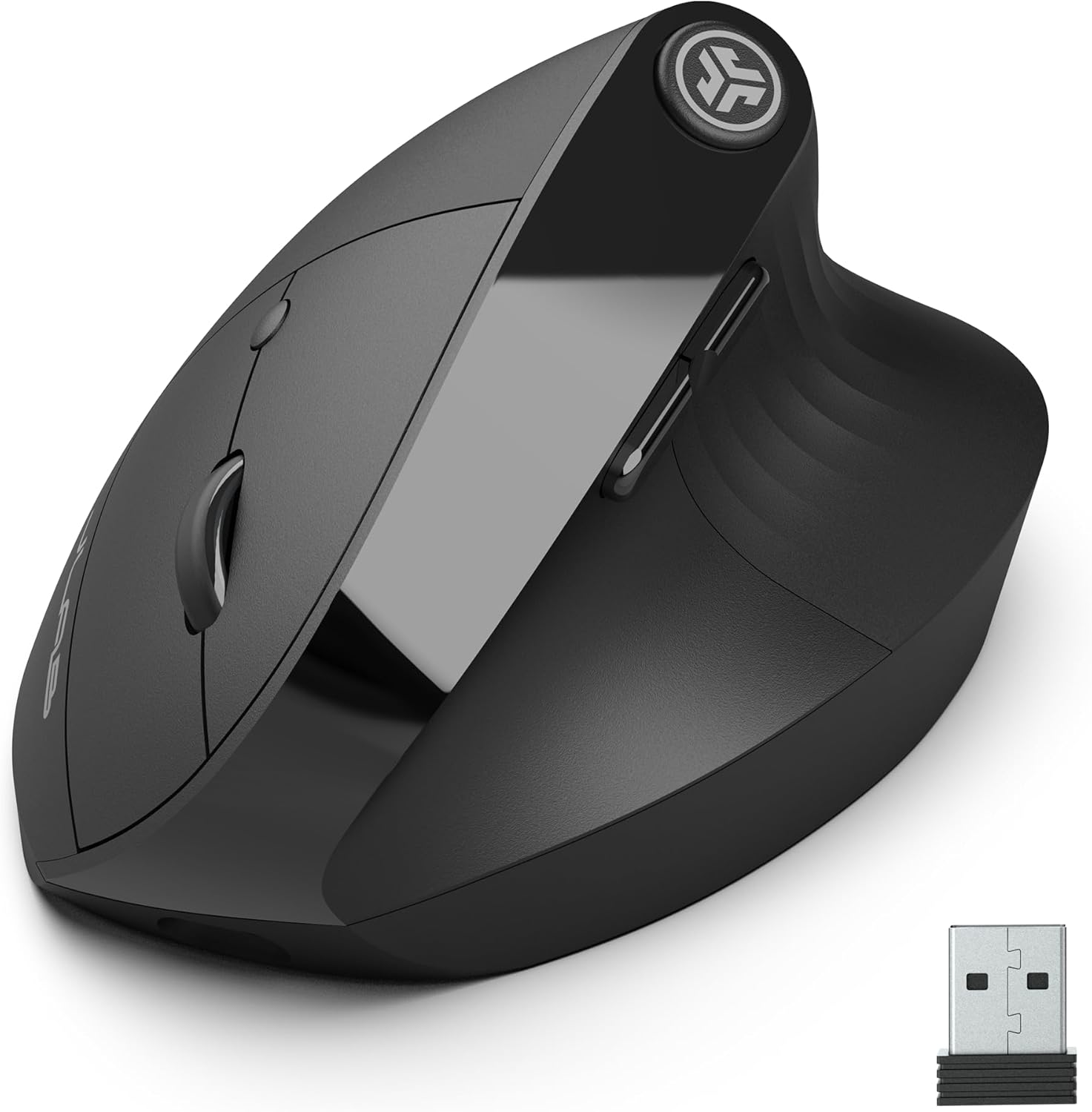 JLab JBuds Ergonomic Mouse, Connect via Bluetooth or USB Receiver, Multi Device Vertical Mouse, Silent Ergo Full-Size Rechargeable Wireless Mouse for Laptop Computer, Desktop PC, Tablet, Windows/Mac-0