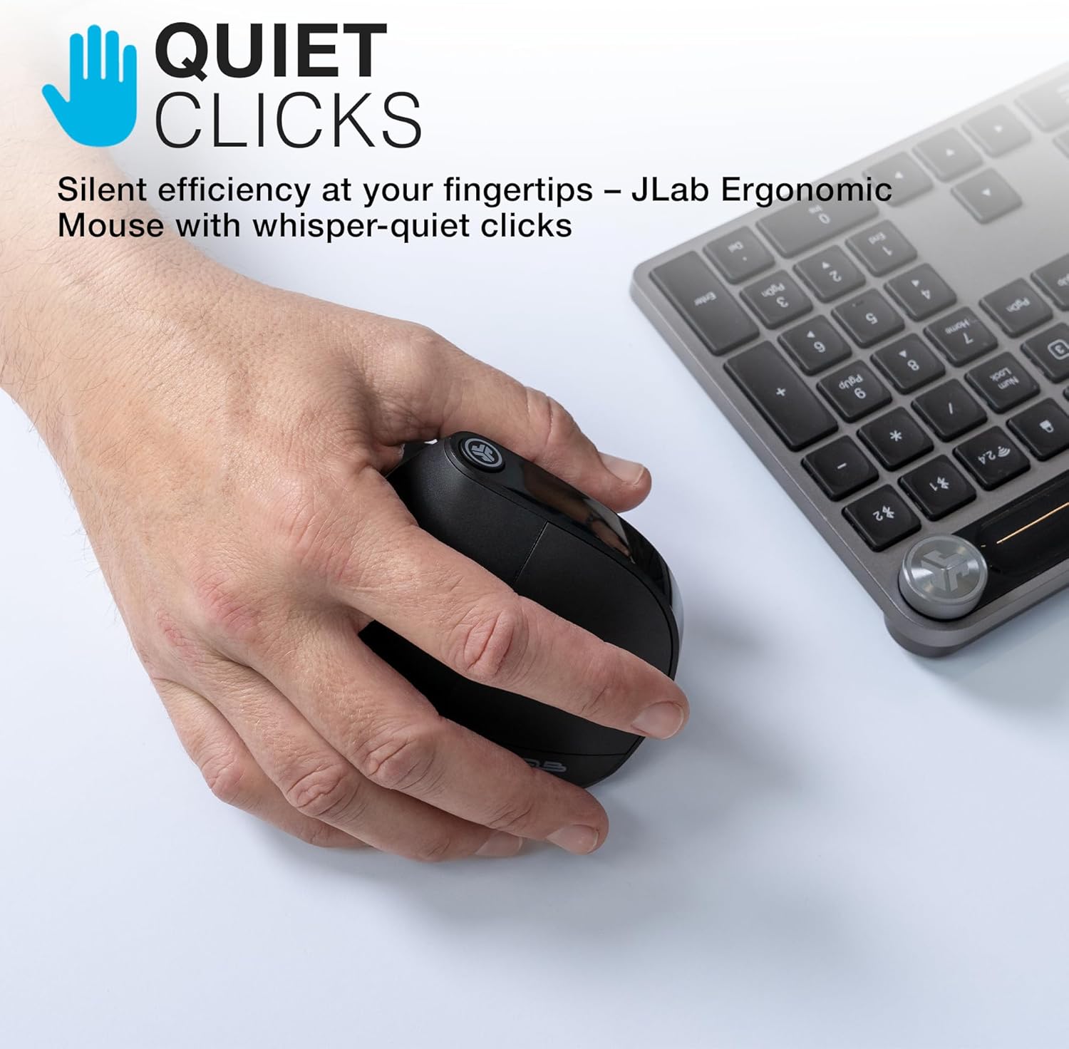 JLab JBuds Ergonomic Mouse, Connect via Bluetooth or USB Receiver, Multi Device Vertical Mouse, Silent Ergo Full-Size Rechargeable Wireless Mouse for Laptop Computer, Desktop PC, Tablet, Windows/Mac-5