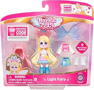 Royale High 3 Inch Light Fairy Fashion Doll - 1 Figure with 9 Fashion Accessories - Virtual Item Code Included - Series 1 - Ages 5+