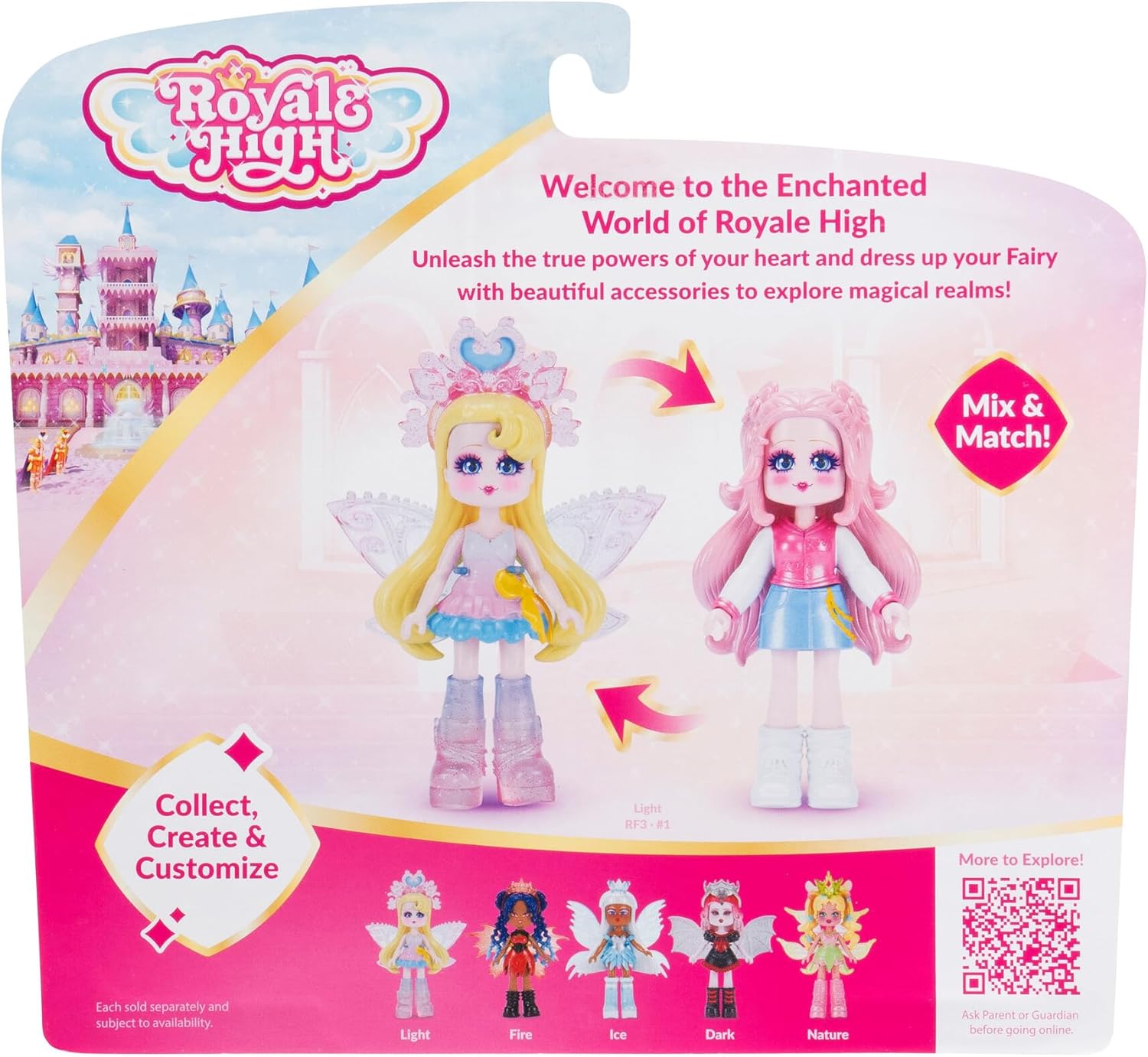 Royale High 3 Inch Light Fairy Fashion Doll - 1 Figure with 9 Fashion Accessories - Virtual Item Code Included - Series 1 - Ages 5+-3